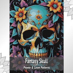 Patrón de tapiz de cuentas de calavera de fantasía, telar floral y peyote (PDF)