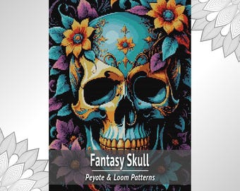 Fantasy Skull Bead Tapestry Pattern, Floral Loom & Peyote PDF