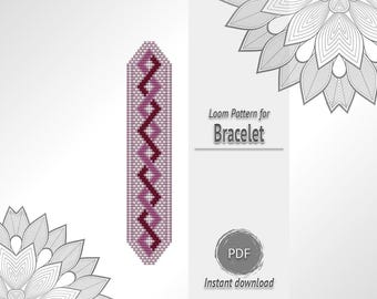 Pink Zigzag Bead Bracelet Pattern, Seed Bead Loom Chart PDF
