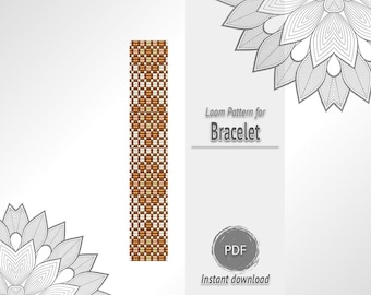 Brown White Checkered Bead Bracelet Pattern, Seed Bead Loom Chart PDF