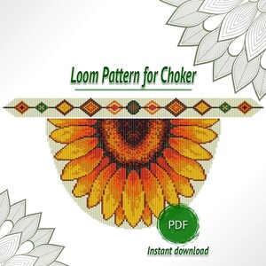 Sunflower Fringe Beaded Choker Pattern PDF, Loom Necklace Chart