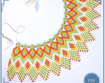 Geometric Beaded Collar Pattern PDF, Netting Necklace Chart, Lace Beadwork Design