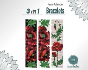 Patrones para pulseras de amapola y peyote (juego de 3) en PDF