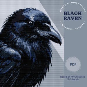 Black Raven Beading Pattern – Crow Tapestry, Dark Gothic Art, Loom & Peyote, PDF Instant Download, Miyuki Delica 11/0 Beads
