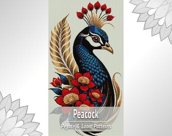Peacock Tapestry Bead Pattern PDF, Loom and Peyote Chart