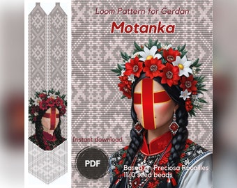 Amulet doll Motanka beaded gerdan necklace pattern, PDF beading loom pattern based on Preciosa Rocailles beads, Ukrainian beadwork jewelry