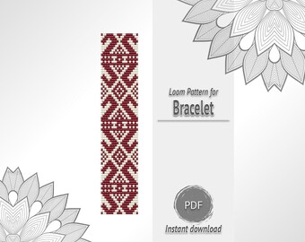 White Red Geometric Bead Bracelet Pattern, Seed Bead Loom Chart PDF