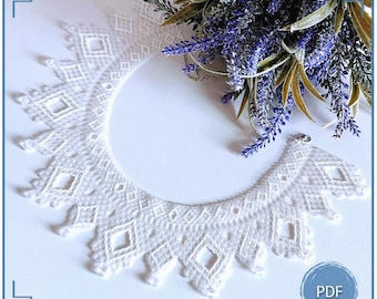 Beaded Netting Collar Necklace Pattern PDF, White Lace Jewelry Design