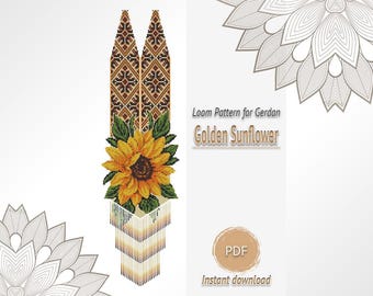 Sunflower Gerdan Necklace Pattern PDF, Floral Loom Beading Design