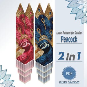 Peacock Loom Gerdan Necklace Pattern PDF, Beaded Bird Design (2 Color Set)