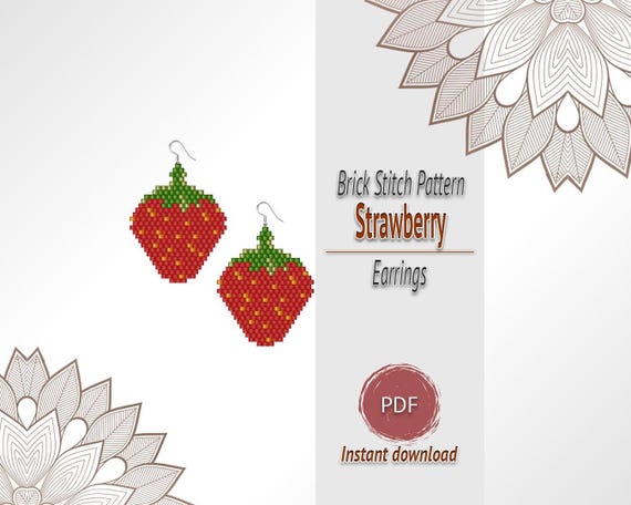 Strawberry Earrings Beading Pattern PDF, Brick Stitch Seed Bead Chart