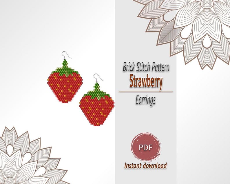 Strawberry Earrings Beading Pattern PDF, Brick Stitch Seed Bead Chart image 1