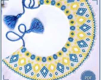 Blue Yellow Collar Pattern PDF, Geometric Bead Netting Necklace