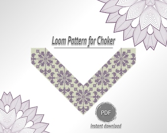 Purple White Choker Pattern, V Shape Bead Loom Chart, Angled Necklace PDF