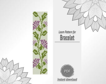 Purple Floral Bead Bracelet Pattern, Botanical Seed Bead Loom Chart PDF
