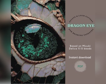 Dragon Eye beading tapestry pattern based on Miyuki Delica 11/0 seed beads, Loom & peyote pattern, Home decor tapestry, PDF instant download