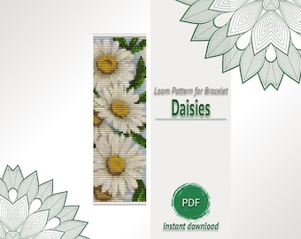 Daisy Flowers Loom Bracelet Pattern PDF, Seed Bead Floral Design