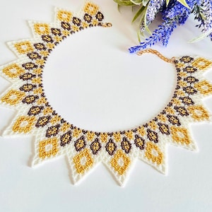 Net Necklace Beaded Collar Pattern – Ukrainian Sylyanka PDF – Geometric Lace Beadwork – DIY Beading Tutorial