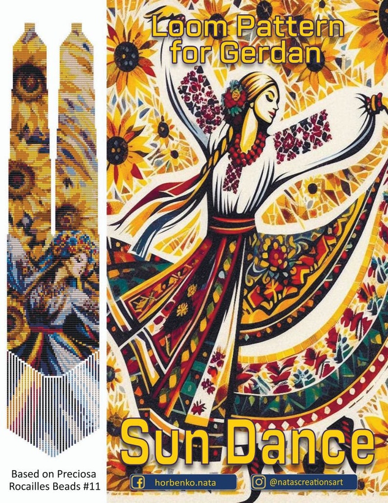 Sun Dance Perlenhalskette, PDF Perlenwebstuhl Muster basierend auf Preciosa Rocailles Rocailles, Traditionelle Ukrainische Gerdan Halskette Bild 2