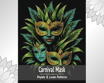 Carnival Mask Bead Tapestry Pattern, Peyote and Loom Chart PDF