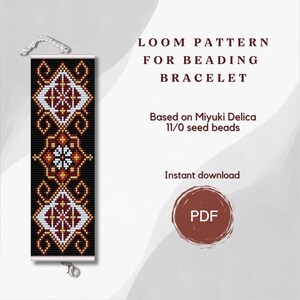 Beaded bracelet pattern, PDF beading loom pattern based on Miyuki Delica 11/0 seed beads, Bead weaving pattern, Art jewelry pattern