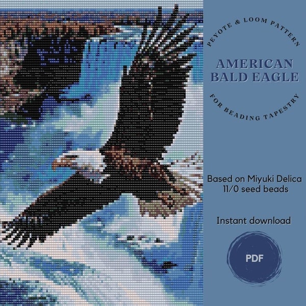 American Bald Eagle beading tapestry pattern based on Miyuki Delica beads, Loom & peyote pattern, Home decor tapestry, PDF instant download