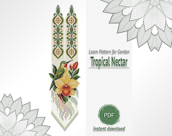 Hummingbird Gerdan Pattern PDF, Loom Beaded Necklace Chart, Tropical Beadwork Design
