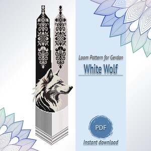 Loup blanc Gerdan motif de perles PDF, tableau de colliers à tisser, motif animal perlé