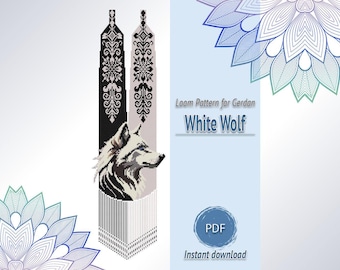 White Wolf Gerdan Beading Pattern PDF, Loom Necklace Chart, Animal Beadwork Design