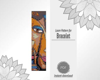 Cubist Face Loom Bracelet Pattern, Blue Eye Seed Bead PDF Chart