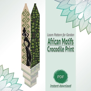 African Woman Gerdan Pattern PDF, Loom Beaded Necklace Design, Crocodile Print Motif