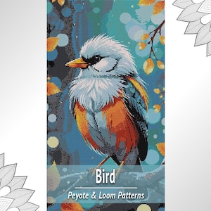 Patrón de tapiz de pájaros con cuentas en PDF, telar de pájaros cantores de otoño y diagrama de trabajo con cuentas peyote.