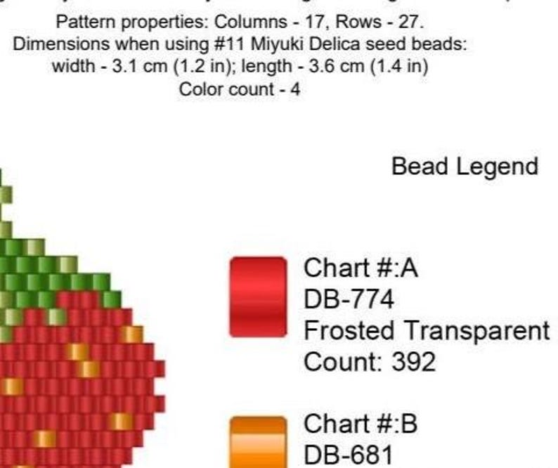 Strawberry Earrings Beading Pattern PDF, Brick Stitch Seed Bead Chart image 3