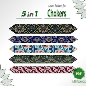 Lot de motifs ras de cou en perles, PDF, modèles de métiers à tisser 5 en 1