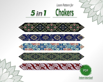 Celtic and Ornament Choker Pattern, 5 in 1 Loom Bead Bundle Chart PDF