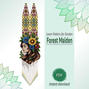 Mönster för pärlhalsband i skogsfe i PDF-format, boho loom-design i Tyskland, smyckesdiagram i natur