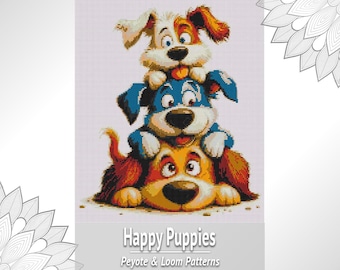 Puppy Stack Tapestry Pattern PDF, Dog Loom and Peyote Bead Chart, Animal Beadwork Design