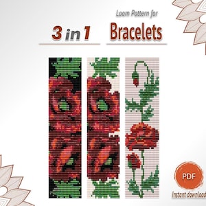 Floral Poppy Loom Armband Patterns Set von 3 PDF