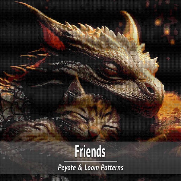 Dragon and Kitten Bead Tapestry Pattern PDF, Loom and Peyote Wall Hanging Chart