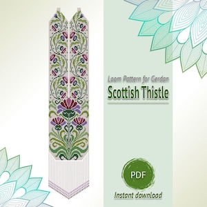 Patrón de abalorios Gerdan de cardo escocés (PDF), gráfico de collar con puntada cuadrada o en telar