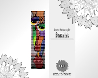 Abstract Face Loom Bracelet Pattern, Colorful Seed Bead PDF Chart