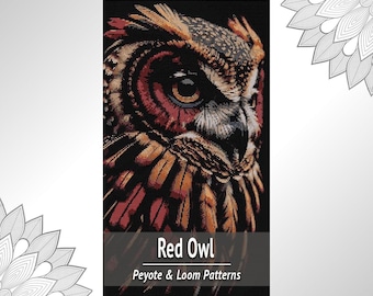 Red Owl Bead Tapestry Pattern, Wildlife Bird Design for Loom & Peyote
