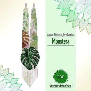 Monstera Leaf Loom Necklace Pattern PDF, Green Gerdan Bead Chart