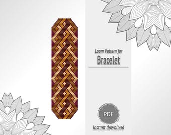 Brown Interwoven Zigzag Bead Bracelet Pattern, Seed Bead Loom Chart PDF