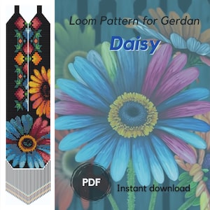 Colorful Daisy necklace beaded pattern, PDF pattern beaded gerdan, Bead Daisy loom pattern, Bead weaving traditional Ukrainian necklace