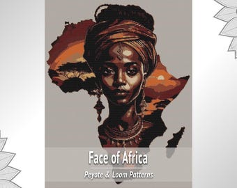 African Woman Bead Loom Pattern, 2 in 1 Peyote Tapestry Chart, Sunset Portrait PDF
