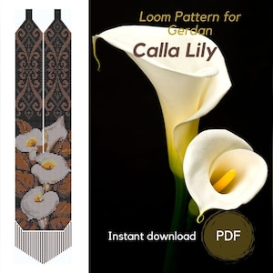 Gerdan beaded necklace pattern, Calla Lily beading loom pattern, PDF pattern beaded blooming calla gerdan, Traditional Ukrainian necklace