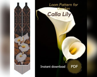 Gerdan beaded necklace pattern, Calla Lily beading loom pattern, PDF pattern beaded blooming calla gerdan, Traditional Ukrainian necklace