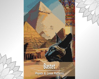 Bastet Cat Bead Tapestry Pattern PDF, Loom & Peyote Seed Bead Wall Hanging Chart