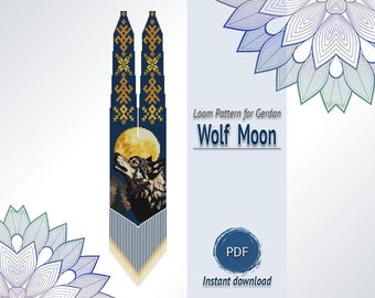 Wolf Moon Gerdan Bead Pattern PDF, Loom Necklace Design, Animal Seed Bead Chart